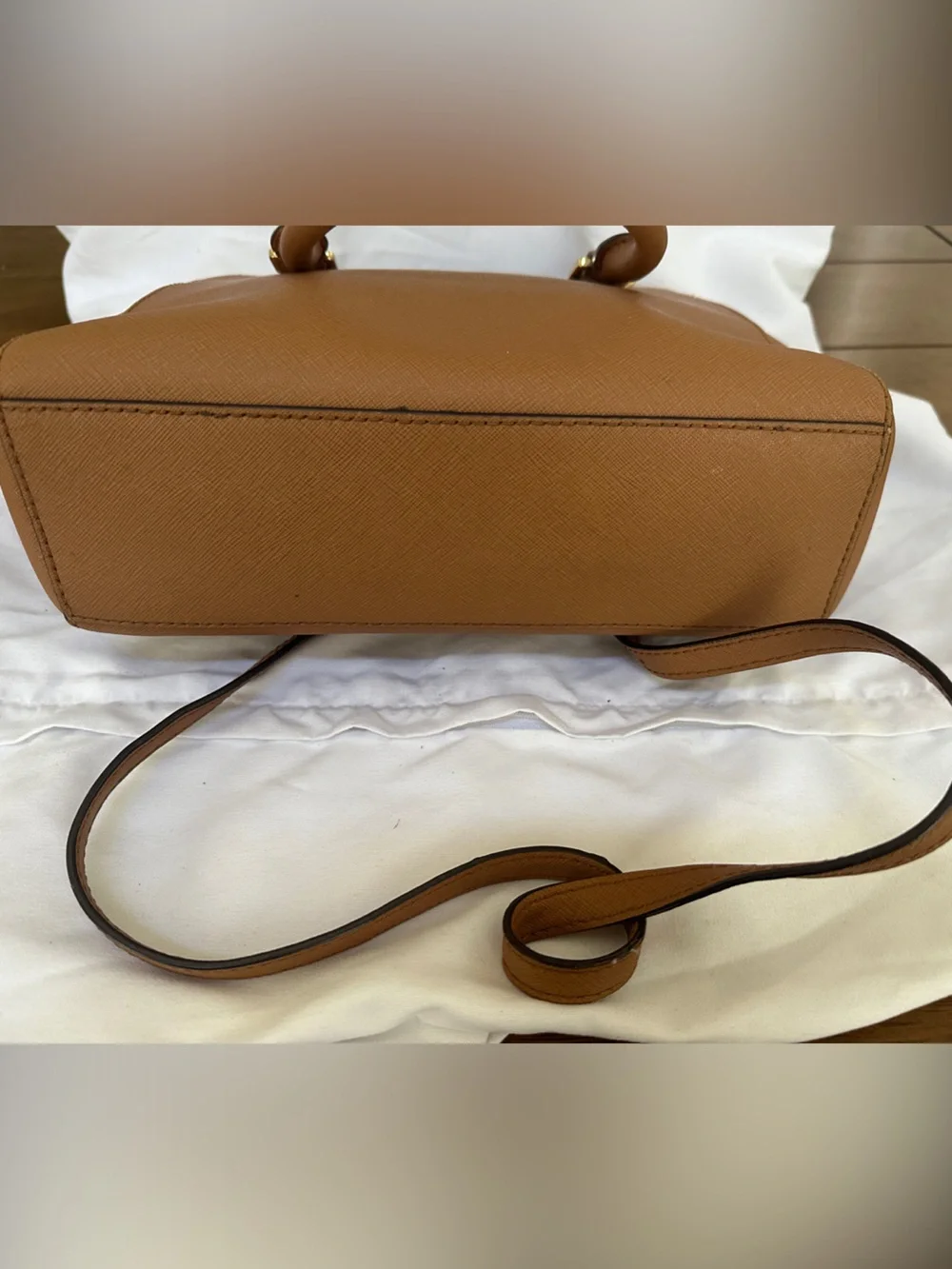 Michael Kors Brown Saffiano Satchel with Gold Stud Accents